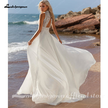 Plus Size Boho V Neck Long Flare Sleeve Lace Appliques Chiffon A Line Wedding Dress