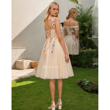 3D Flower Tulle Midi Homecoming Dresses HCM0141