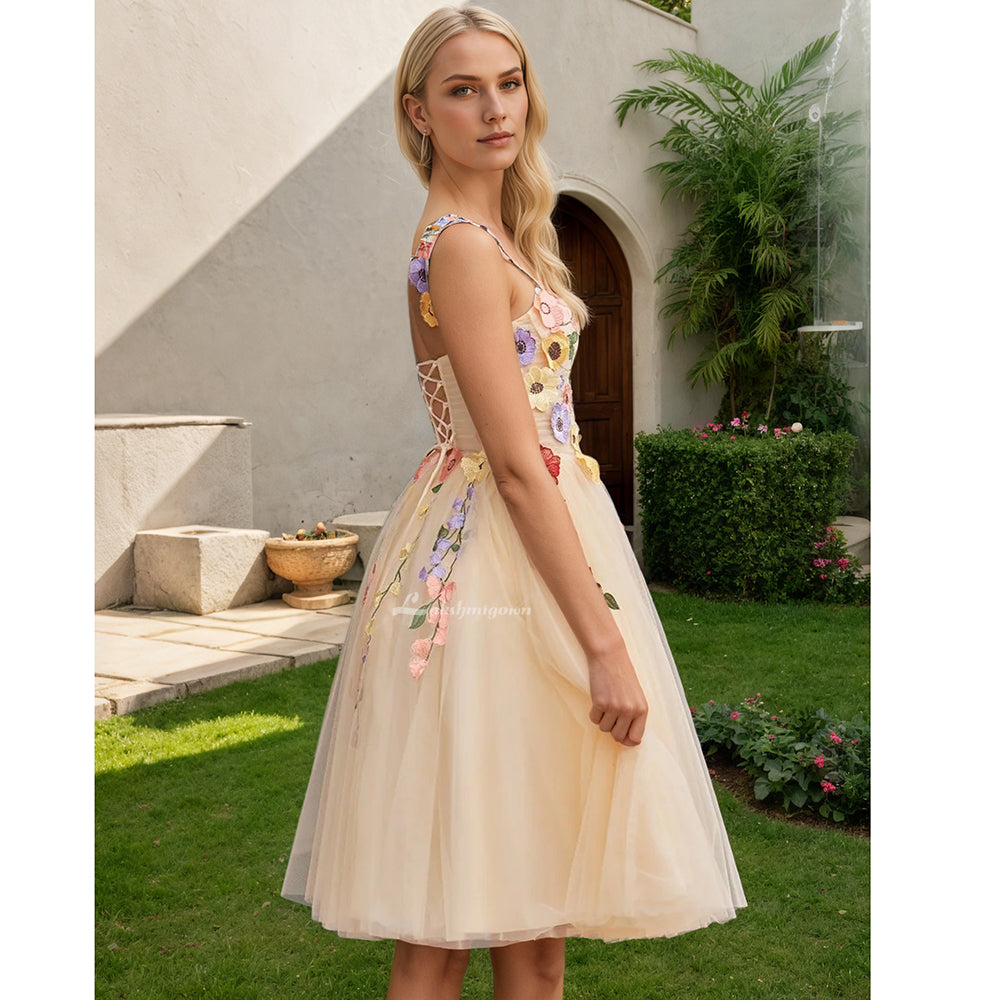 3D Flower Tulle Midi Homecoming Dresses HCM0141
