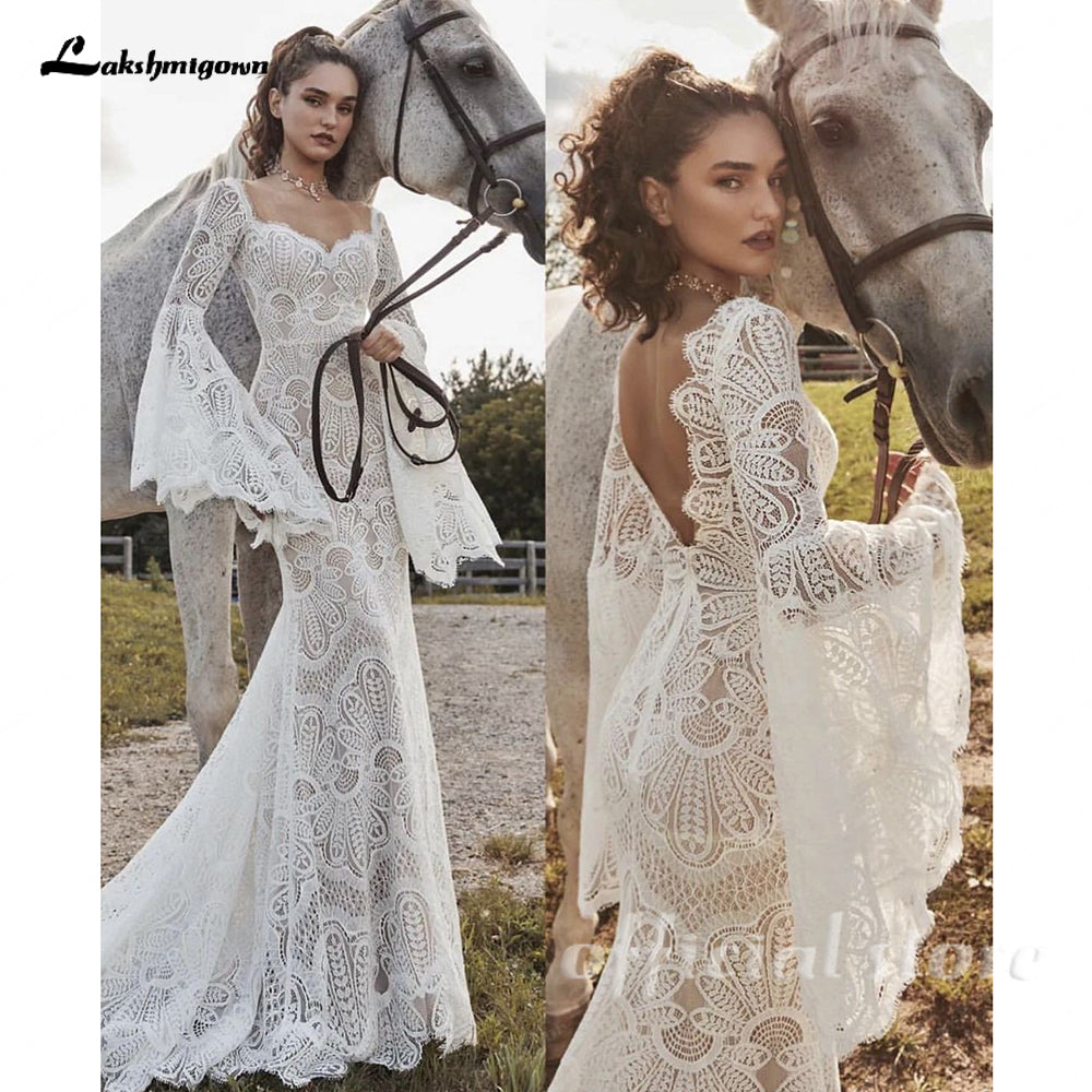 Bohemian Sweetheart Mermaid Wedding Dress with Bell Sleeve LAKSHMIGOWN Bohemian Sweetheart Mermaid Wedding Dress with Bell Sleeve LAKSHMIGOWN