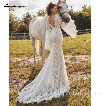 Bohemian Sweetheart Mermaid Wedding Dress with Bell Sleeve