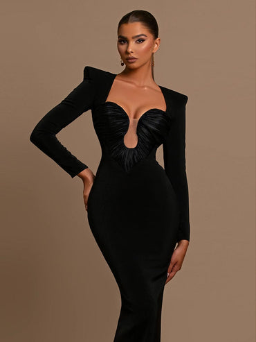 Sexy Asymmetrical Long Sleeves Sleek Satin Party Evening Prom Dress