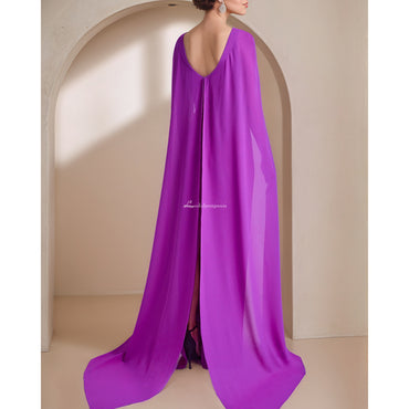 Purple Long Mermaid Chiffon Prom Dresses with Cape
