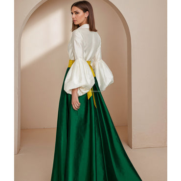 セクシーなサイドスリット A ラインイブニングドレス長袖フロアレングス女性フォーマルパーティードレス