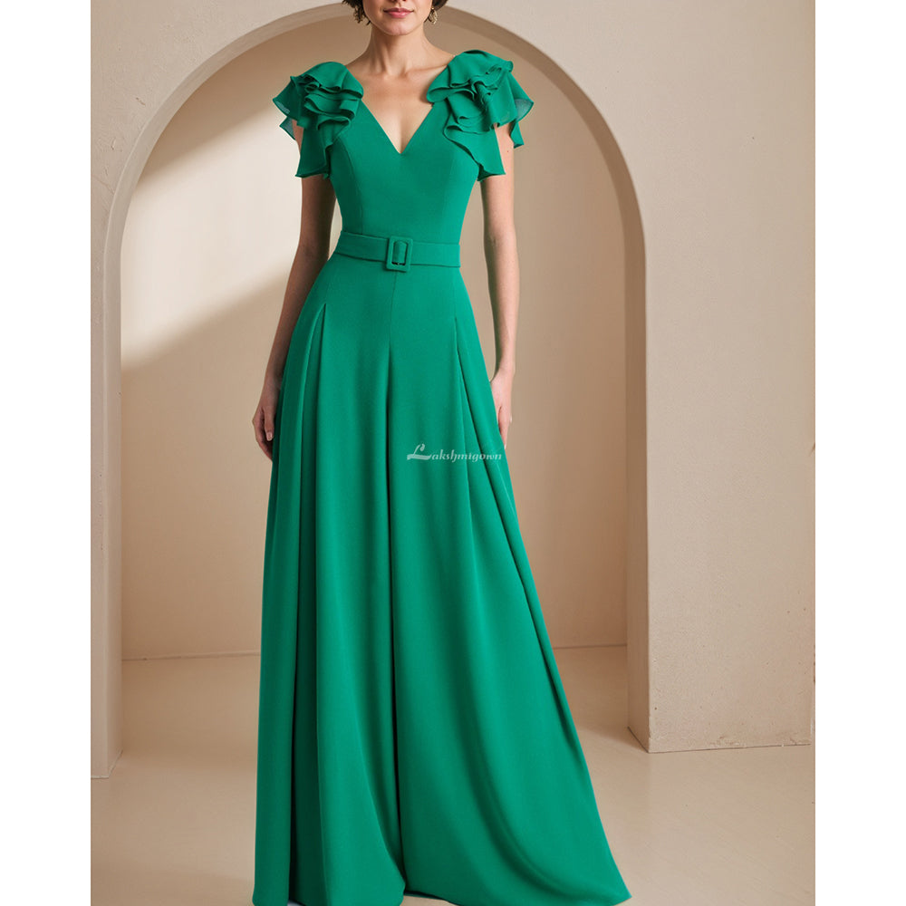 Long Green Jumpsuits Evening Dresses with Ruffles