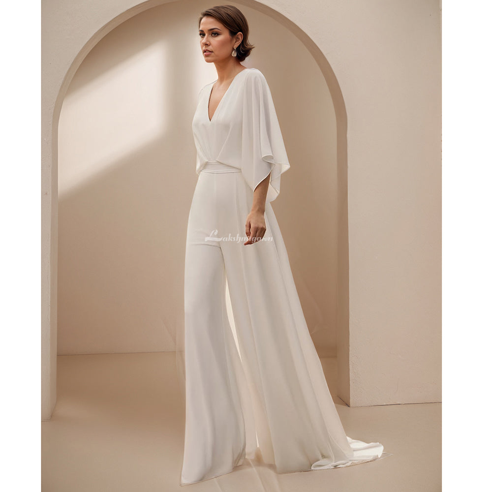 Simple V-Neck Chiffon Wedding Dresses Beach Bridal Gown
