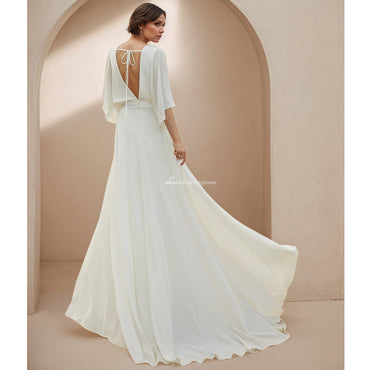 Simple V-Neck Chiffon Wedding Dresses Beach Bridal Gown