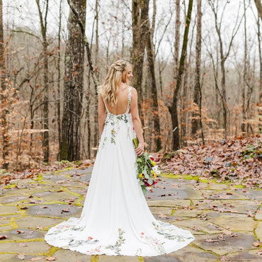 A Line Embroidered Wildflower Colorful Chiffon Wedding Dress