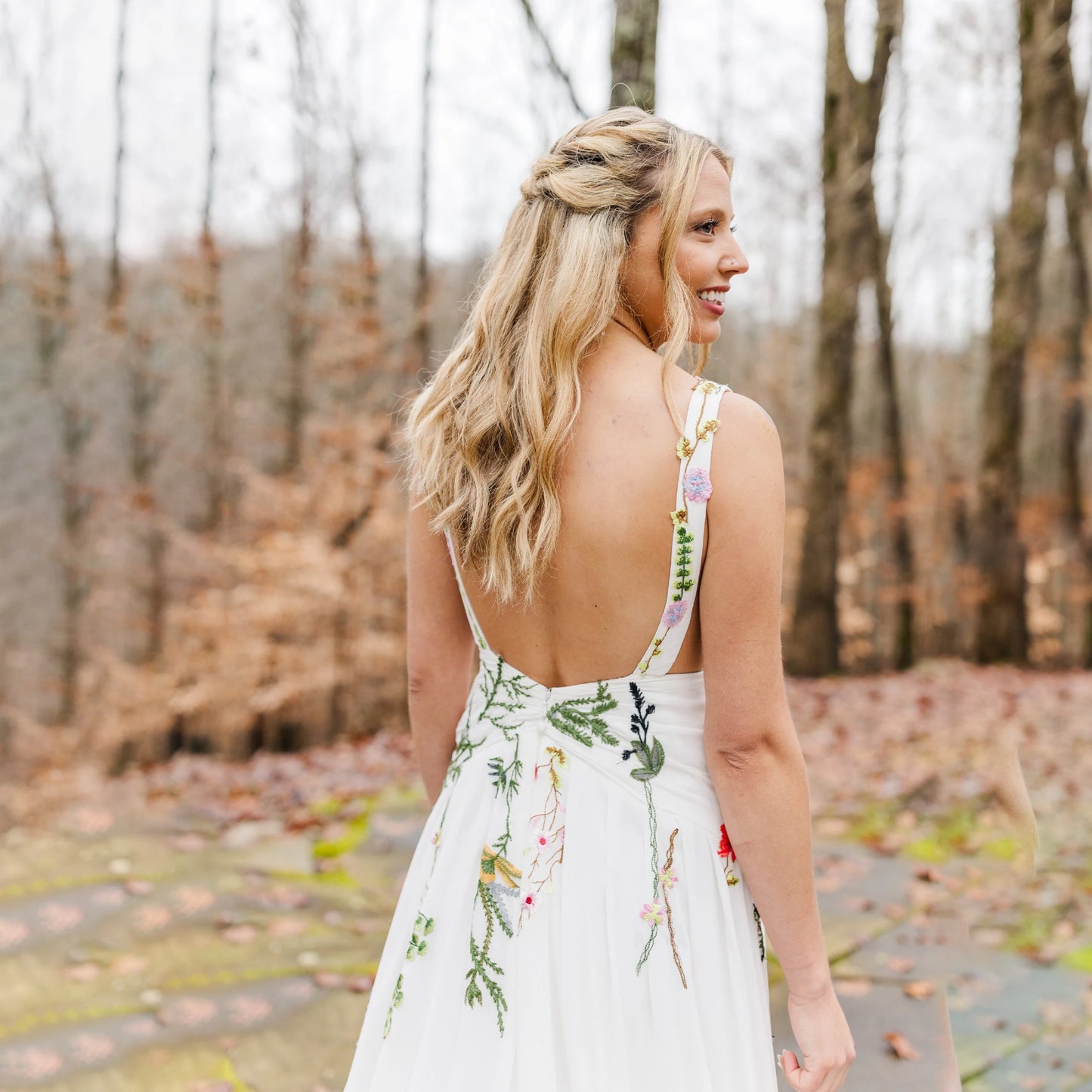 A Line Embroidered Wildflower Colorful Chiffon Wedding Dress