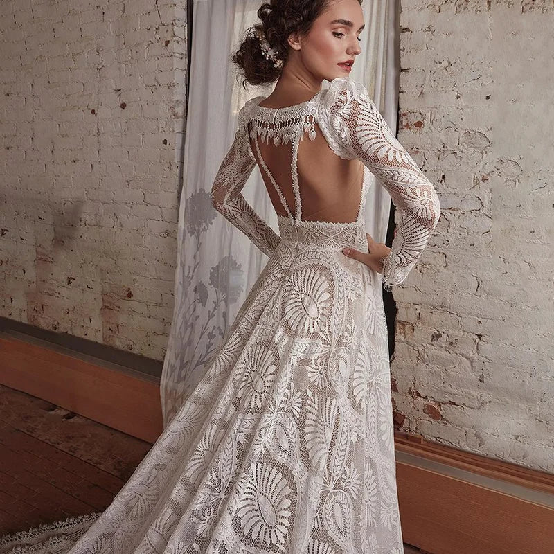 Spaghetti Straps Lace Wedding Dress With Long Sleeve Bolero