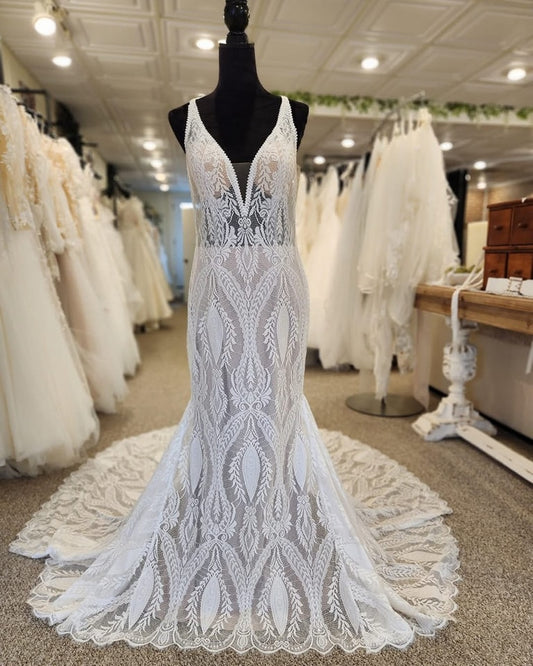 Full Lace Mermaid Wedding Dress Boho Beach Bridal Gown