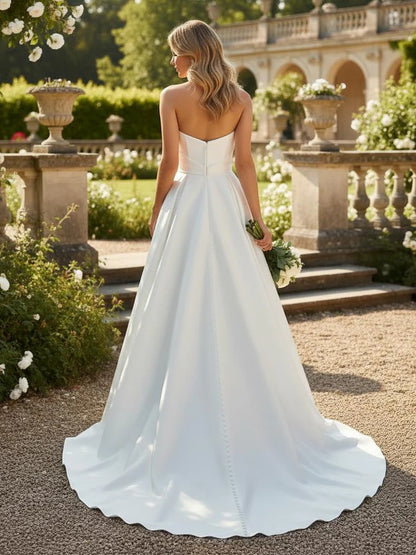 Strapless Soft Satin Simple Wedding Dress