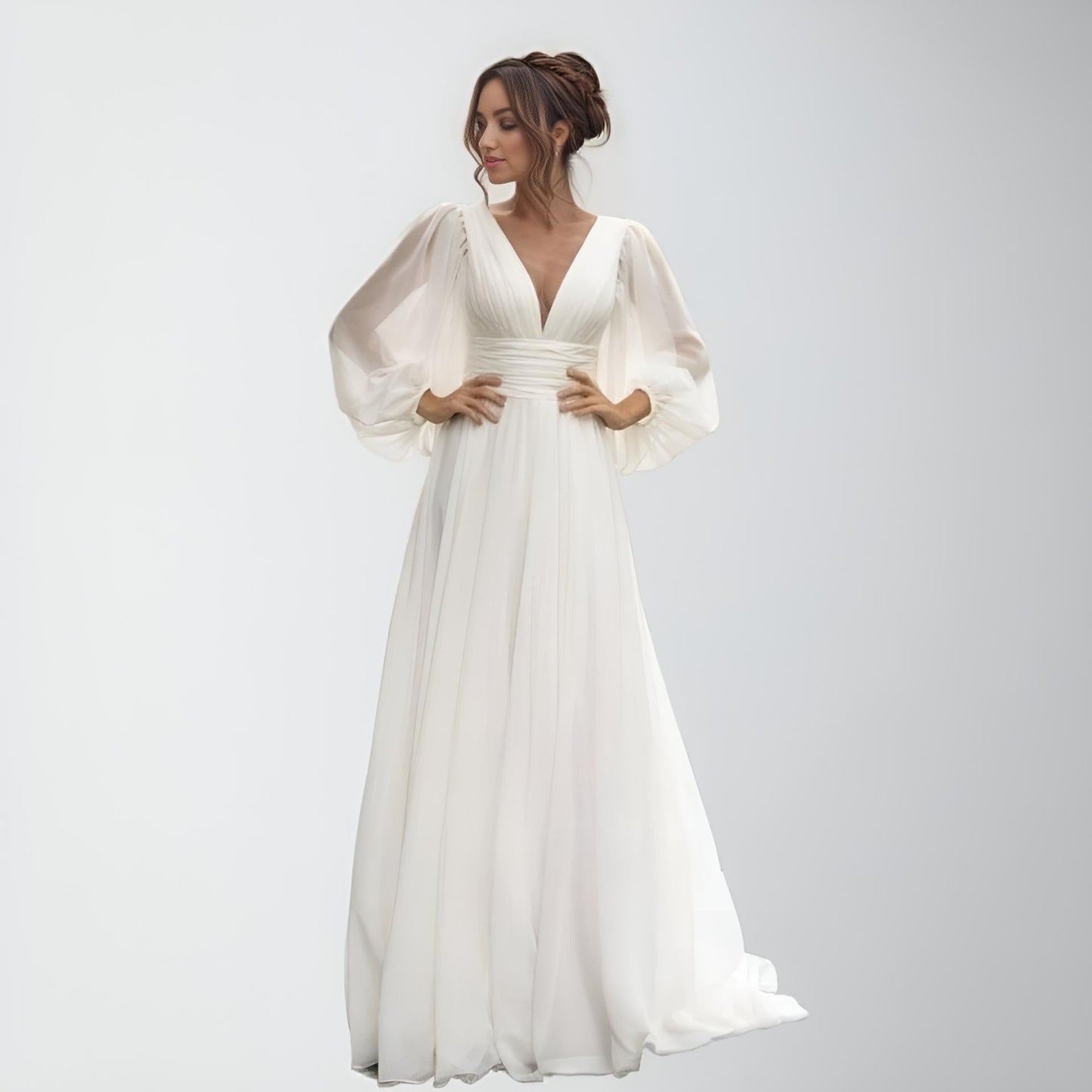 Chifon Beach Wedding Dress with Long Sleeves