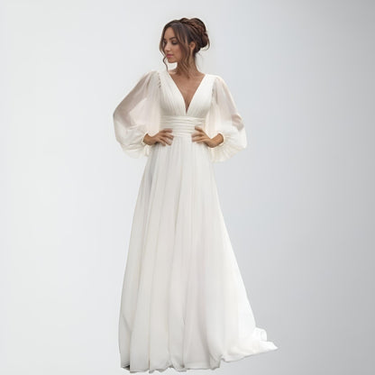 Chifon Beach Wedding Dress with Long Sleeves