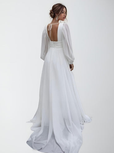 Chifon Beach Wedding Dress with Long Sleeves
