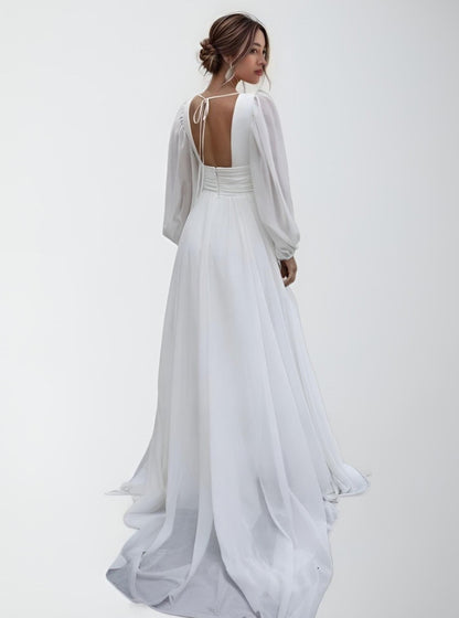 Chifon Beach Wedding Dress with Long Sleeves