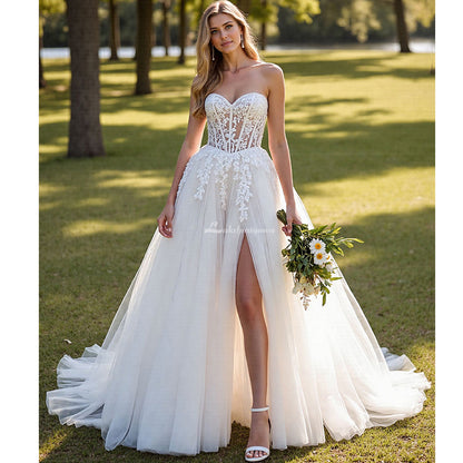 Ivory A Line Strapless Corset Tulle Wedding Dress
