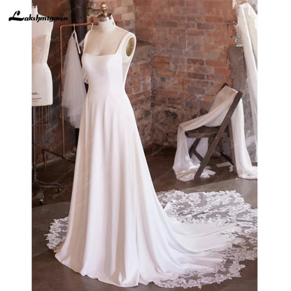 Scoop Neck Crepe Court Train Wedding Dress