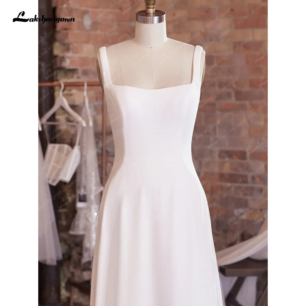 Scoop Neck Crepe Court Train Wedding Dress
