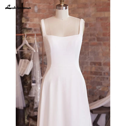 Scoop Neck Crepe Court Train Wedding Dress