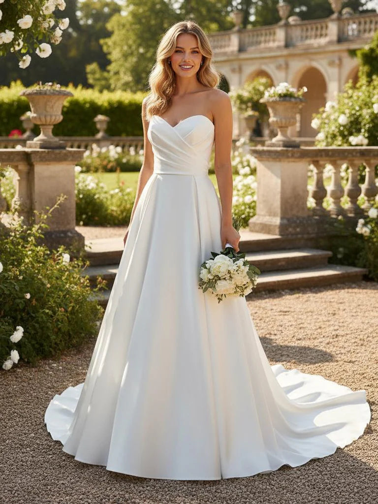 Strapless Soft Satin Simple Wedding Dress