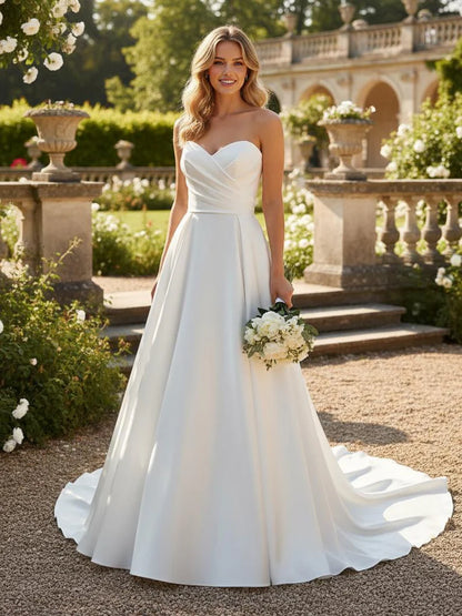 Strapless Soft Satin Simple Wedding Dress