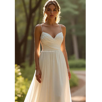 Ivory Spaghetti Straps Simple Chiffon A Line Wedding Dress
