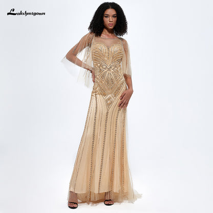 Luxury Flare Sleeve Beading Mermaid Evening Party Dress  L99949