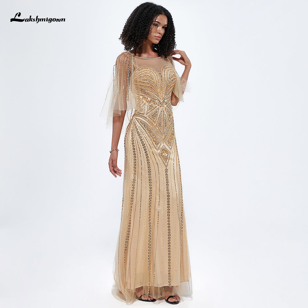 Luxury Flare Sleeve Beading Mermaid Evening Party Dress  L99949
