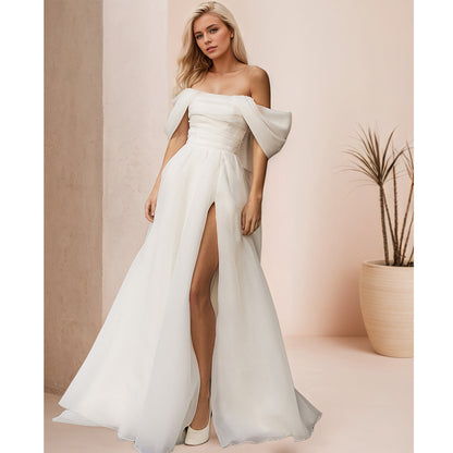 Off Shoulder Pleated Organza Wedding Dresses