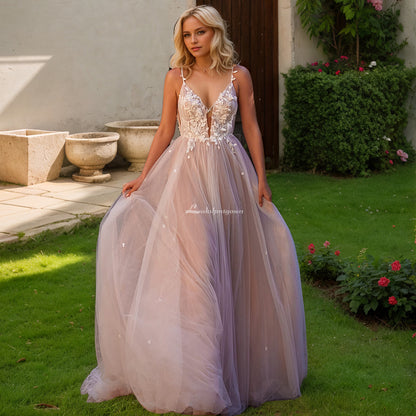 Boho Women's Wedding Dresses Pretty Lace Appliques Bride Gowns