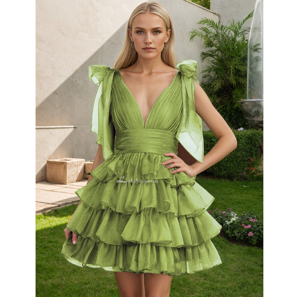 Trendy A-Line Royal Blue Tiered Homecoming Dress with Bow HCM0132