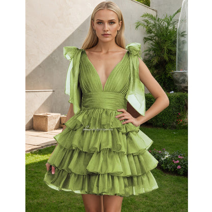 Trendy A-Line Royal Blue Tiered Homecoming Dress with Bow HCM0132