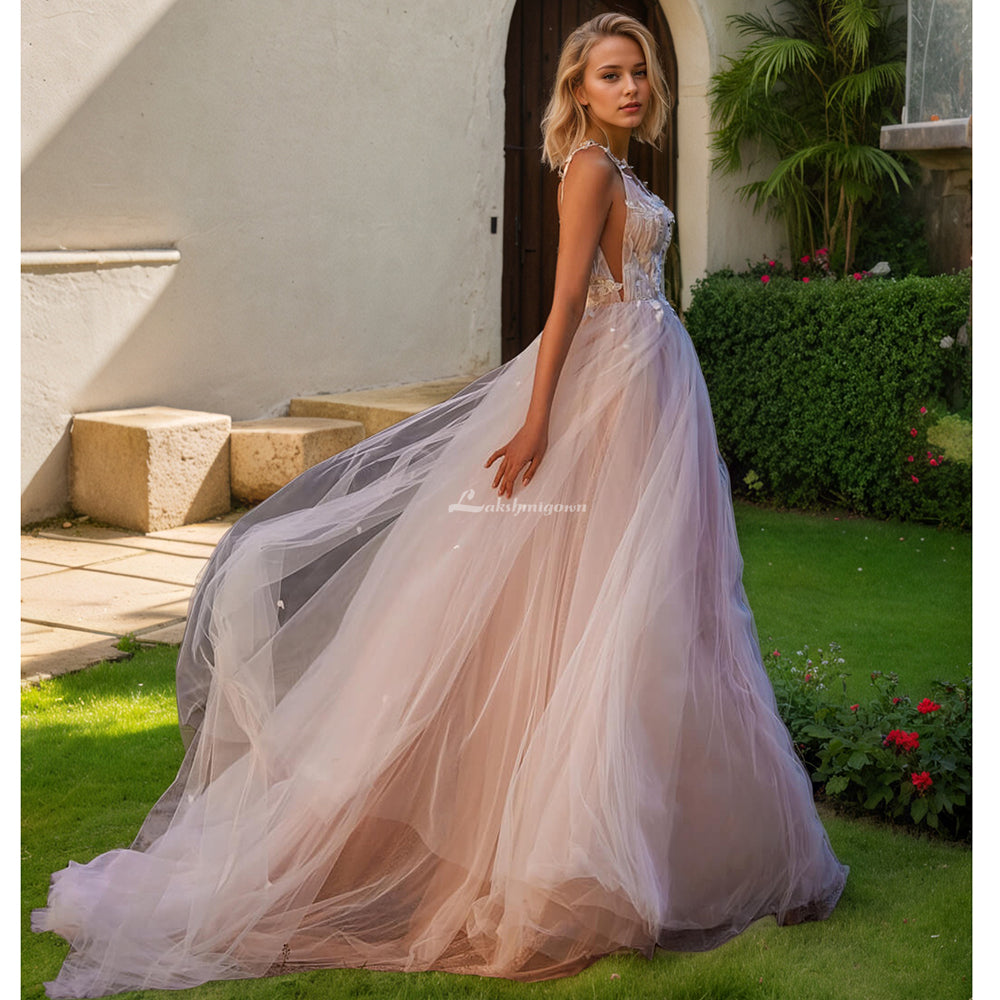 Boho Women's Wedding Dresses Pretty Lace Appliques Bride Gowns