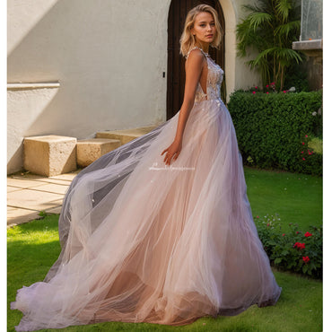 Boho Women's Wedding Dresses Pretty Lace Appliques Bride Gowns