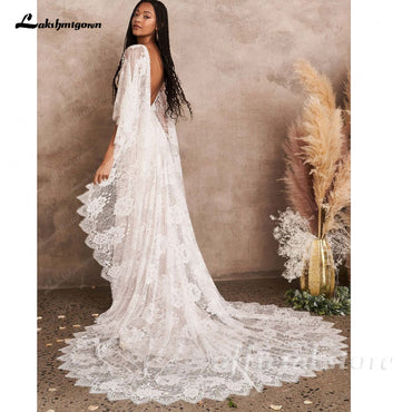 Lace Cape Mermaid Wedding Dress with Batwing Sleeve