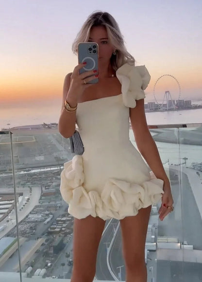 White Strapless Bodycon Homecoming Dress With Ruffles HCM0102