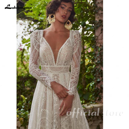 Bohemian Lace Women Wedding Dress with Long Sleeve Bolero