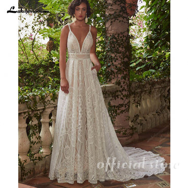 Bohemian Lace Women Wedding Dress with Long Sleeve Bolero