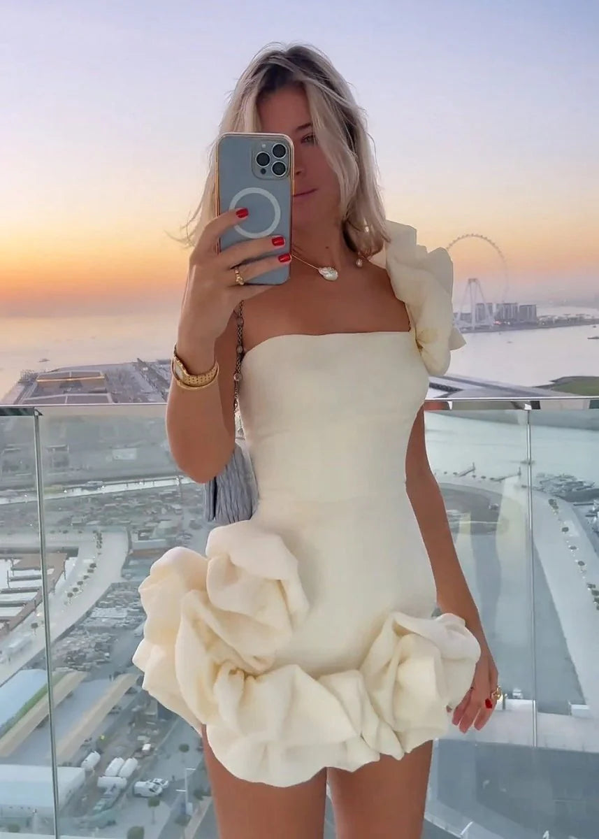White Strapless Bodycon Homecoming Dress With Ruffles HCM0102