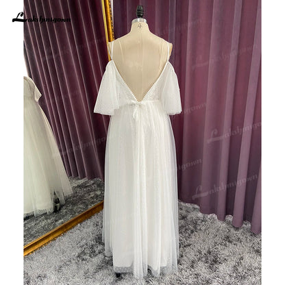 Vestido de novia con apliques de encaje y flores de talla grande con abertura lateral