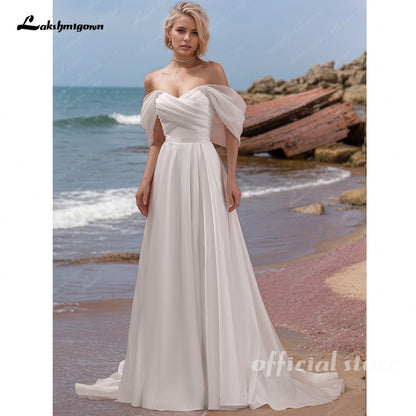 Organza Off the Shoulder Wedding Dresses Classic Pleats Strapless A-line Bridal Gowns