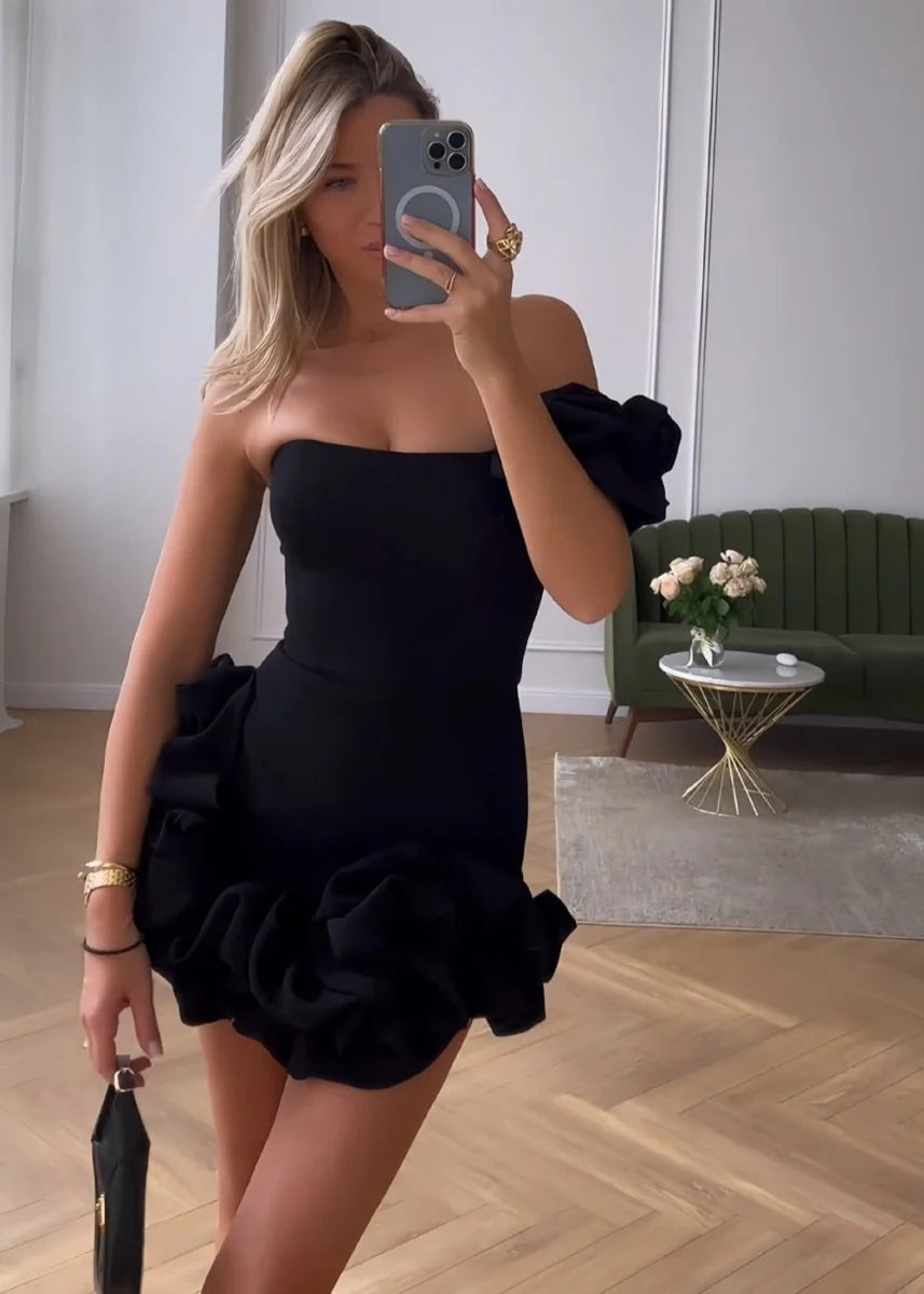 White Strapless Bodycon Homecoming Dress With Ruffles HCM0102