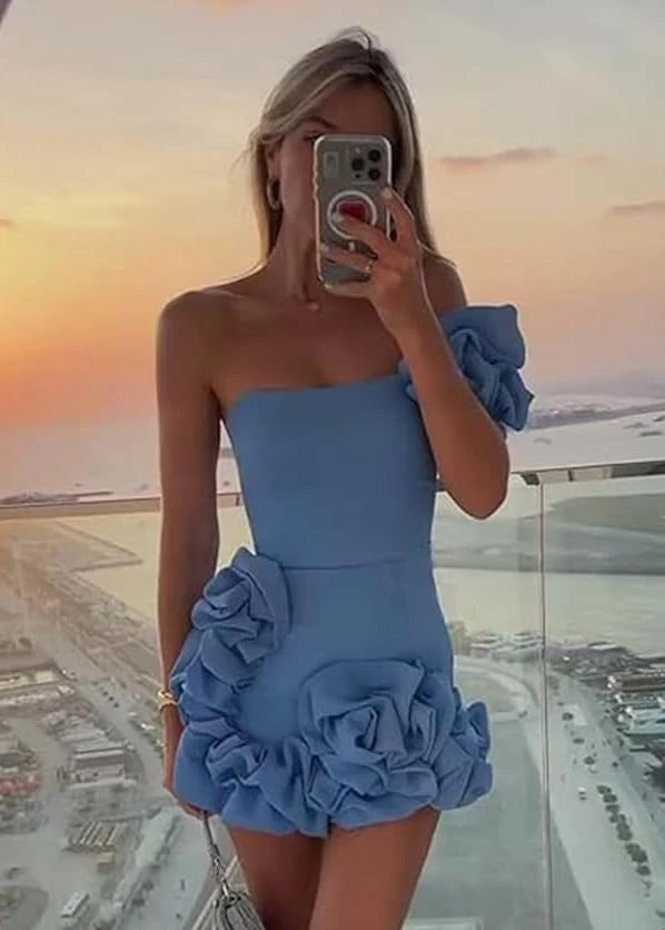 White Strapless Bodycon Homecoming Dress With Ruffles HCM0102