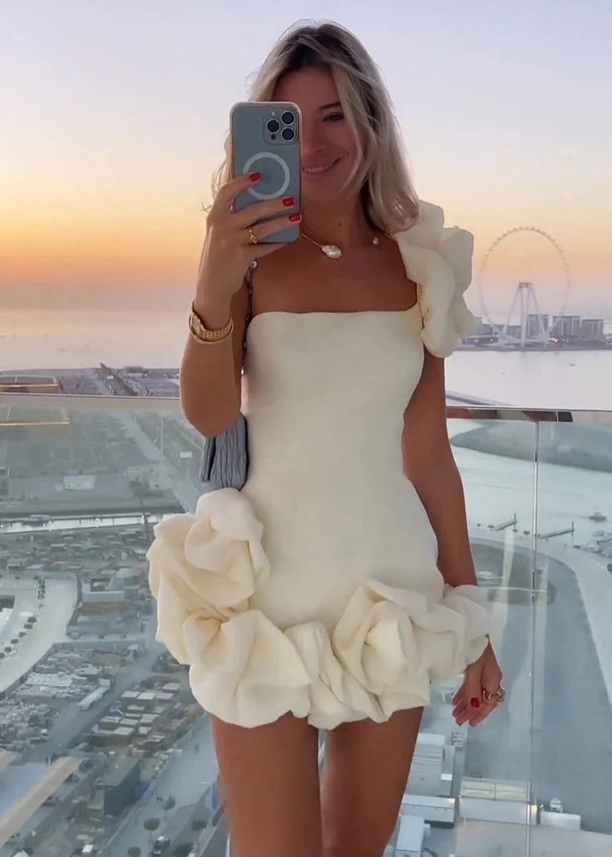 White Strapless Bodycon Homecoming Dress With Ruffles HCM0102
