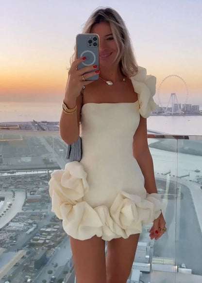 White Strapless Bodycon Homecoming Dress With Ruffles HCM0102