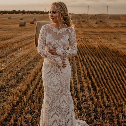 Bohemian Beach Mermaid Lace Wedding dress