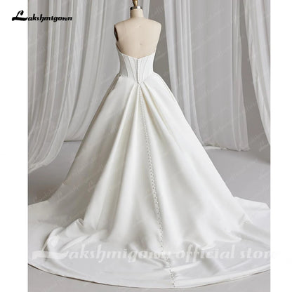 Off The Shoulder Crepe Satin A-Line Bridal Gowns For Formal Party Floor Length Wedding Dress