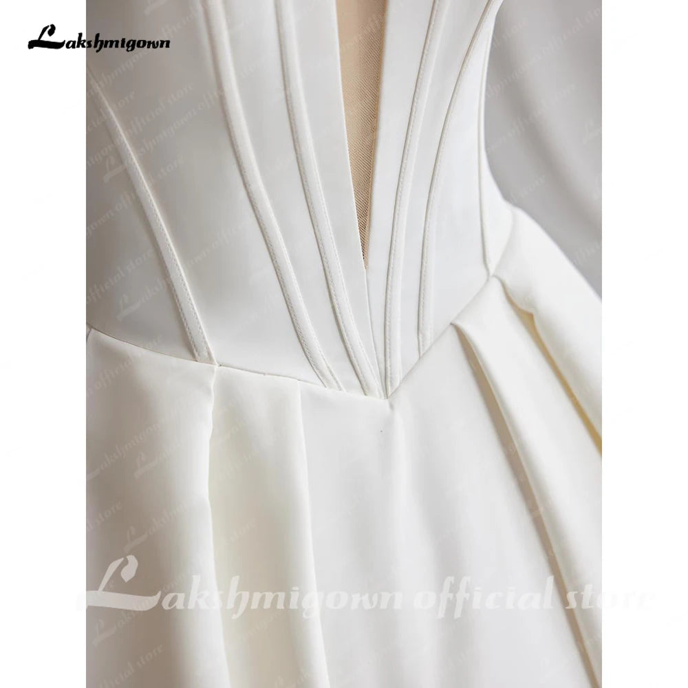 Off The Shoulder Crepe Satin A-Line Bridal Gowns For Formal Party Floor Length Wedding Dress