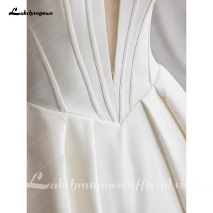 Off The Shoulder Crepe Satin A-Line Bridal Gowns For Formal Party Floor Length Wedding Dress
